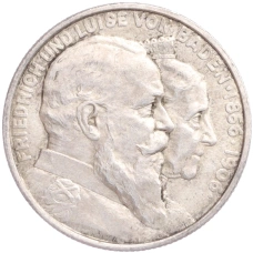 Монета 2 марки 1906 года  Германия (Баден) «50 лет свадьбе Фридриха I и Луизы Прусской» (аверс)