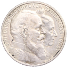 Монета 2 марки 1906 года  Германия (Баден) «50 лет свадьбе Фридриха I и Луизы Прусской» (аверс)