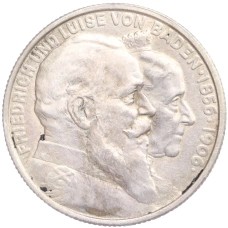 Монета 2 марки 1906 года  Германия (Баден) «50 лет свадьбе Фридриха I и Луизы Прусской» (аверс)