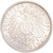 Монета 2 марки 1906 года  Германия (Баден) «50 лет свадьбе Фридриха I и Луизы Прусской» (реверс)