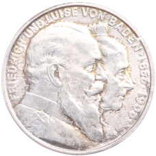 Монета 2 марки 1906 года  Германия (Баден) «50 лет свадьбе Фридриха I и Луизы Прусской» (аверс)