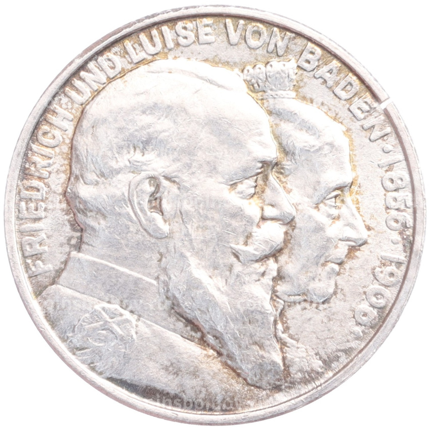 Монета 2 марки 1906 года  Германия (Баден) «50 лет свадьбе Фридриха I и Луизы Прусской»