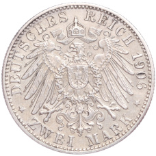 Монета 2 марки 1906 года  Германия (Баден) «50 лет свадьбе Фридриха I и Луизы Прусской» (реверс)