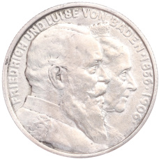 Монета 2 марки 1906 года  Германия (Баден) «50 лет свадьбе Фридриха I и Луизы Прусской» (аверс)