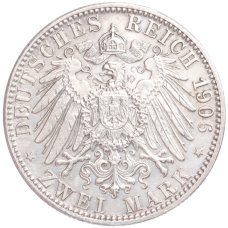 Монета 2 марки 1906 года  Германия (Баден) «50 лет свадьбе Фридриха I и Луизы Прусской» (реверс)