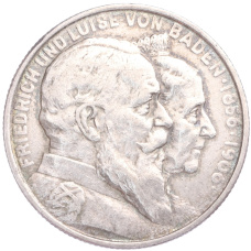 Монета 2 марки 1906 года  Германия (Баден) «50 лет свадьбе Фридриха I и Луизы Прусской» (аверс)