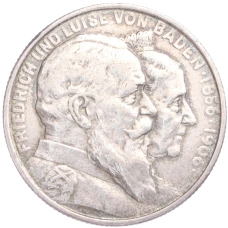Монета 2 марки 1906 года  Германия (Баден) «50 лет свадьбе Фридриха I и Луизы Прусской» (аверс)
