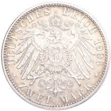 Монета 2 марки 1906 года  Германия (Баден) «50 лет свадьбе Фридриха I и Луизы Прусской» (реверс)