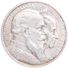 Монета 2 марки 1906 года  Германия (Баден) «50 лет свадьбе Фридриха I и Луизы Прусской» (аверс)