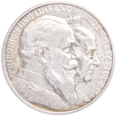 Монета 2 марки 1906 года  Германия (Баден) «50 лет свадьбе Фридриха I и Луизы Прусской» (аверс)