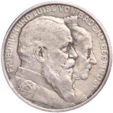 Монета 2 марки 1906 года Германия (Баден) «50 лет свадьбе Фридриха I и Луизы Прусской» (аверс)