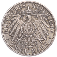 Монета 2 марки 1906 года Германия (Баден) «50 лет свадьбе Фридриха I и Луизы Прусской» (реверс)