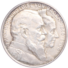 Монета 2 марки 1906 года Германия (Баден) «50 лет свадьбе Фридриха I и Луизы Прусской» (аверс)