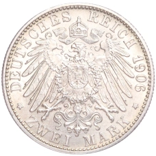 Монета 2 марки 1906 года Германия (Баден) «50 лет свадьбе Фридриха I и Луизы Прусской» (реверс)