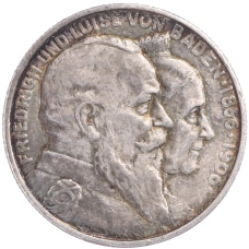 Монета 2 марки 1906 года Германия (Баден) «50 лет свадьбе Фридриха I и Луизы Прусской» (аверс)