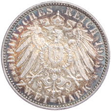 Монета 2 марки 1906 года Германия (Баден) «50 лет свадьбе Фридриха I и Луизы Прусской» (реверс)