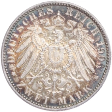 Монета 2 марки 1906 года Германия (Баден) «50 лет свадьбе Фридриха I и Луизы Прусской» (реверс)