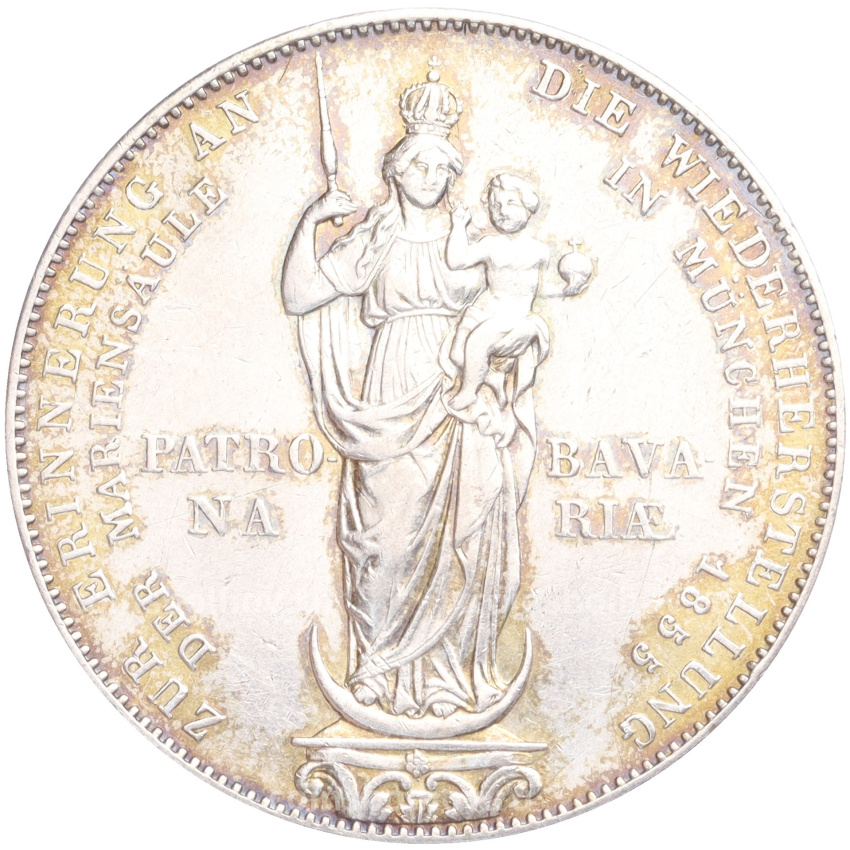 Монета 1 талер 1855 года Бавария «Реставрация Колонны Мадонны в Мюнхене»