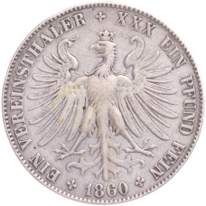Монета 1 союзный талер 1860 года Франкфурт (реверс)