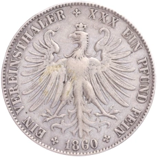 Монета 1 союзный талер 1860 года Франкфурт (реверс)