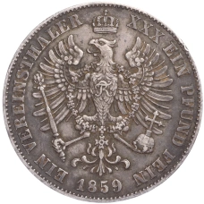 Монета 1 союзный талер 1859 года A Пруссия (реверс)