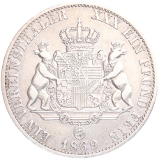Монета 1 союзный талер 1869 года A Ангальт-Дессау (реверс)