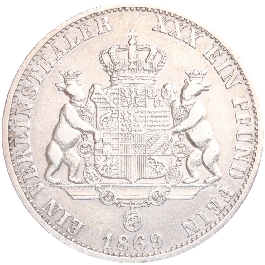 Монета 1 союзный талер 1869 года A Ангальт-Дессау (вид 2)