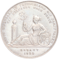 Монета 1 талер 1835 года Бавария «Строительство первой железной дороги» (аверс)