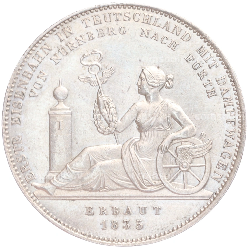 Монета 1 талер 1835 года Бавария «Строительство первой железной дороги»
