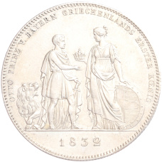 Монета 1 талер 1832 года Бавария «Князь Отто Баварский Первый король Греции» (аверс)
