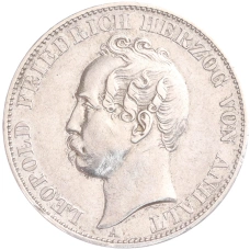 Монета 1 союзный талер 1863 года A Ангальт-Дессау «Воссоединение герцогств Ангальт» (аверс)