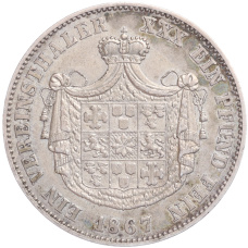 Монета 1 союзный талер 1867 года A Вальдек и Пирмонт (реверс)