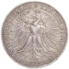 Монета 1 союзный талер 1862 года Франкфурт (реверс)