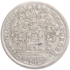 Монета 8 шиллингов 1726 года Гамбург (аверс)