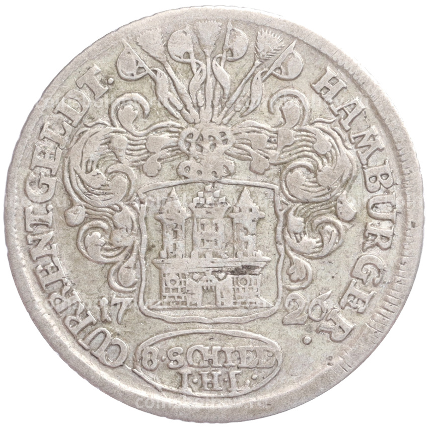 Монета 8 шиллингов 1726 года Гамбург