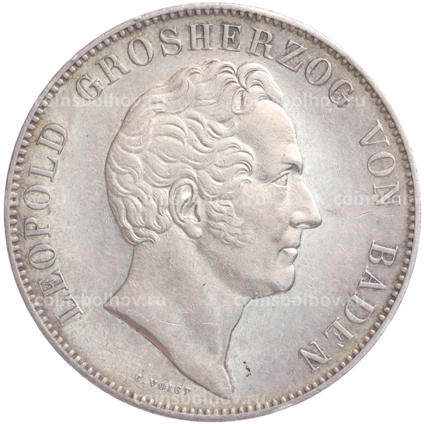 Монета 2 талера 1844 года Баден «Монумент Карла Фридриха» (вид 2)