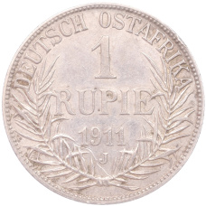 Монета 1 рупия 1911 года J Германская Восточная Африка (аверс)