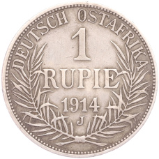 Монета 1 рупия 1914 года J Германская Восточная Африка (аверс)