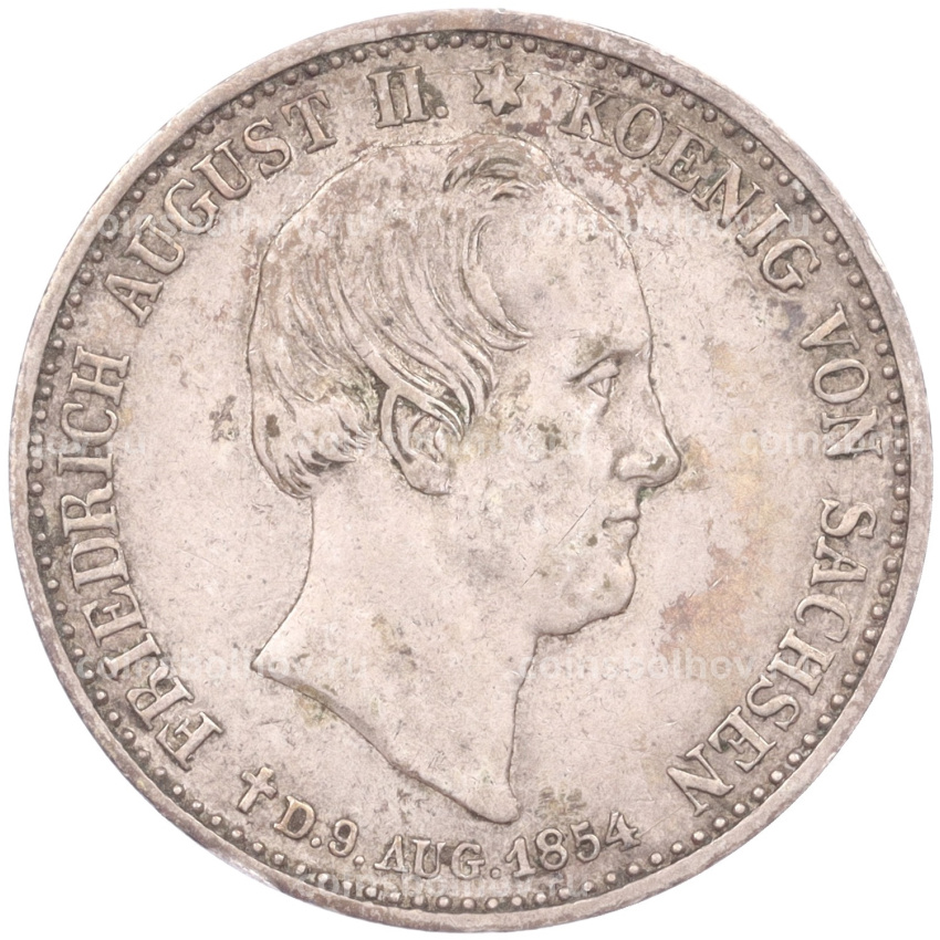 Монета 1/3 талера 1854 года Саксония «Смерть Короля Фридриха Августа II» (вид 2)