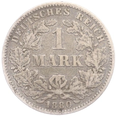 Монета 1 марка 1880 года Е Германия (аверс)
