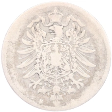 Монета 1 марка 1878 года В Германия (реверс)