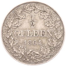 Монета 1/2 гульдена 1864 года Вюртемберг (аверс)
