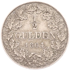 Монета 1/2 гульдена 1864 года Вюртемберг (аверс)