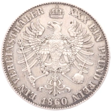Монета 1 союзный талер 1860 года A Пруссия (реверс)