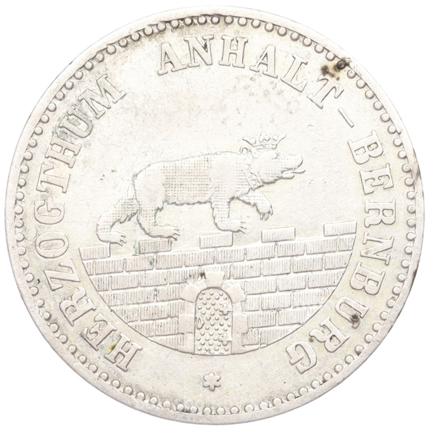 Монета 1/6 талера 1856 года A Ангальт -Бернбург