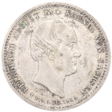 Монета 1/6 талера 1854 года Саксония «Смерть Короля Фридриха Августа II» (аверс)