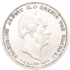 Монета 1/6 талера 1854 года Саксония «Смерть Короля Фридриха Августа II» (аверс)