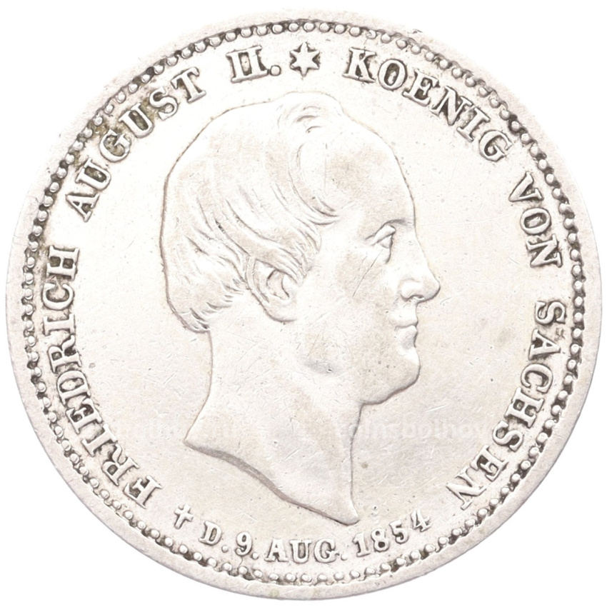 Монета 1/6 талера 1854 года Саксония «Смерть Короля Фридриха Августа II»