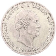 Монета 1/6 талера 1854 года Саксония «Смерть Короля Фридриха Августа II» (аверс)