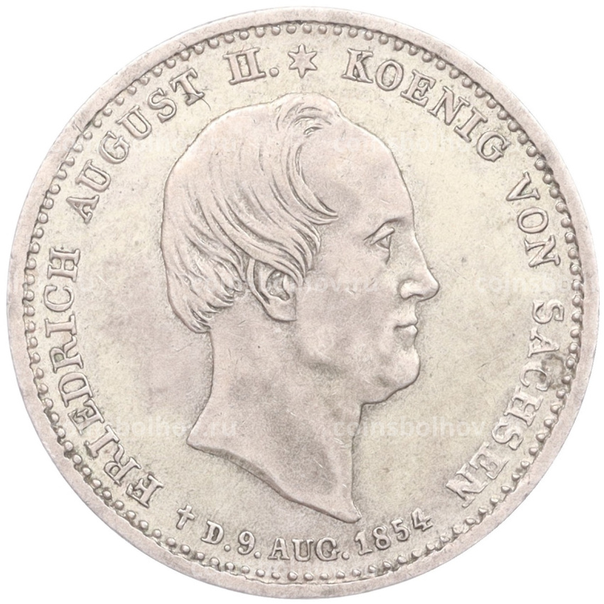 Монета 1/6 талера 1854 года Саксония «Смерть Короля Фридриха Августа II»
